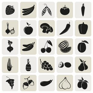 素食美味的食物 25 简单的图标集