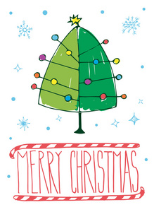 用手绘制圣诞树明信片图片
