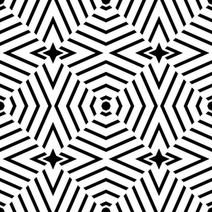 矢量现代无缝几何图案幻觉, 黑色和白色抽象几何背景, 枕头打印, 单色