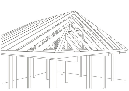 线性建筑素描木结构房屋