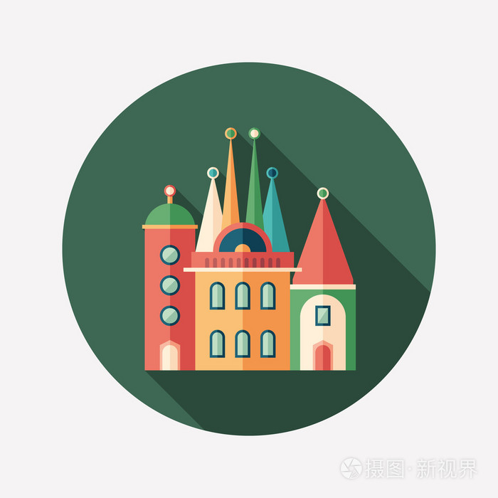 童话城堡平圆图标与长长的影子