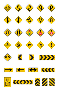 交通标志警告黄色道路标志，矢量集