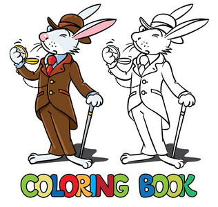 兔子在绅士着色书服装照片