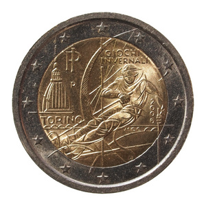 来自意大利的 2 欧元硬币。