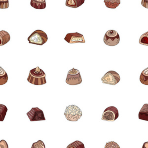 不同种类巧克力糖果的无缝图案