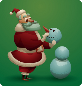 可爱的圣诞老人和雪人
