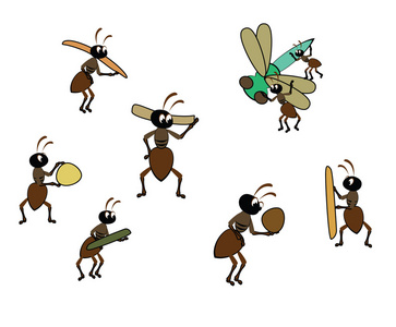 一套可爱的卡通蚂蚁孤立