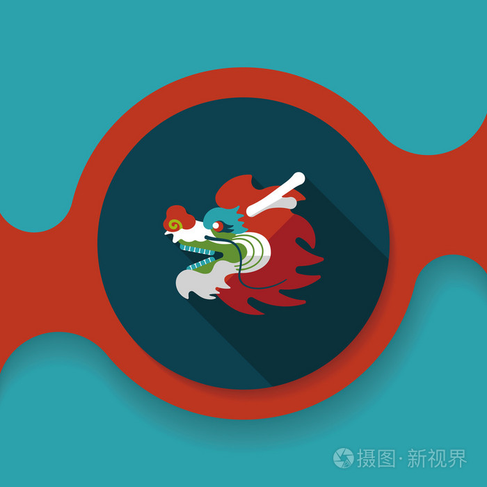 中国农历新年平面图标与长长的影子, eps10, 龙和