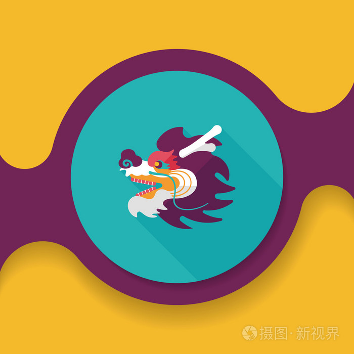 中国农历新年平面图标与长长的影子, eps10, 龙和