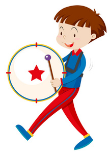 男孩在玩鼓乐队服装照片