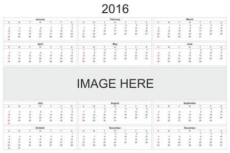 白色背景上的 2016 年日历