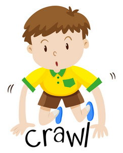 小男孩爬在地板上照片