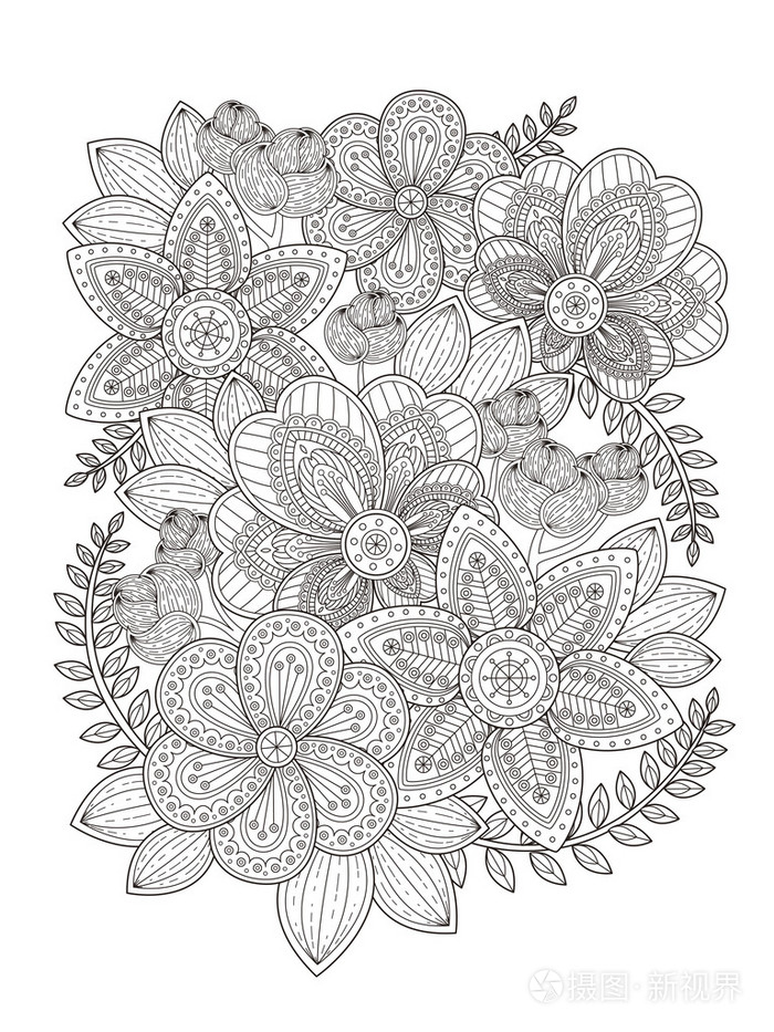 优雅的花着色页插画 正版商用图片1lsdg2 摄图新视界 优雅的花着色页插画 正版商用图片1lsdg2 摄图新视界