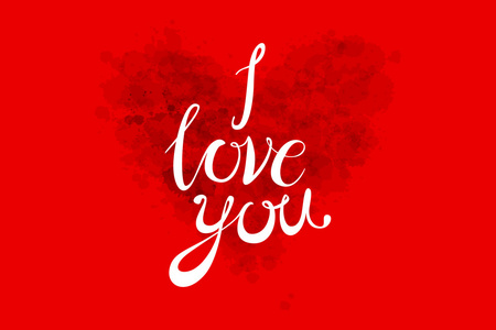 水彩情人节心字我爱你在粉红色, 红色和橙色色彩明亮的背景上.