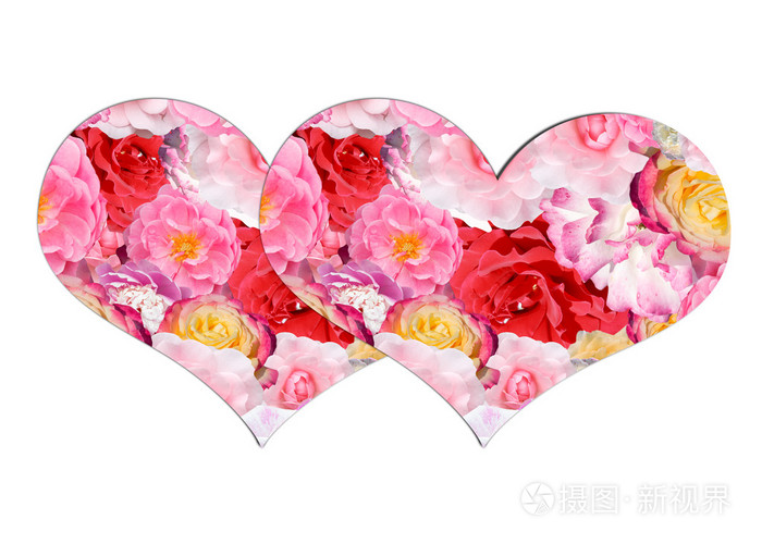 两颗心有玫瑰图案的灰色的花卉背景