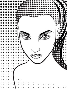 波普艺术漫画风格的女人.半色调照片