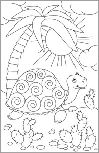 页面黑白画海龟着色。