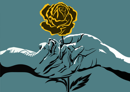手和黄玫瑰