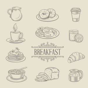 装饰手绘图标早餐食品