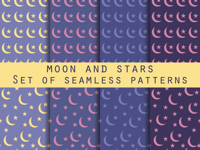月亮和星星。 为壁纸设置无缝图案