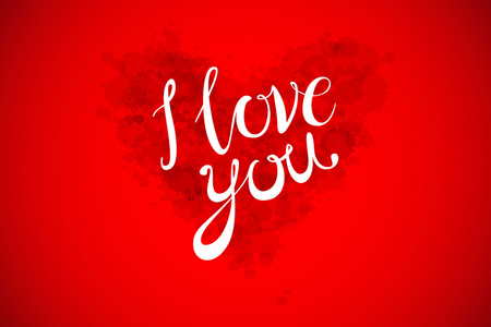 水彩情人节心字我爱你在粉红色, 红色和橙色色彩明亮的背景上.