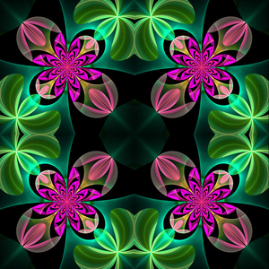 花朵的花瓣的对称图案。绿色和紫色尖板条状图
