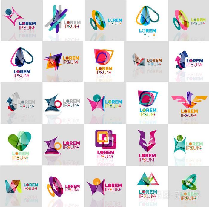 多彩的抽象折纸logo的集合
