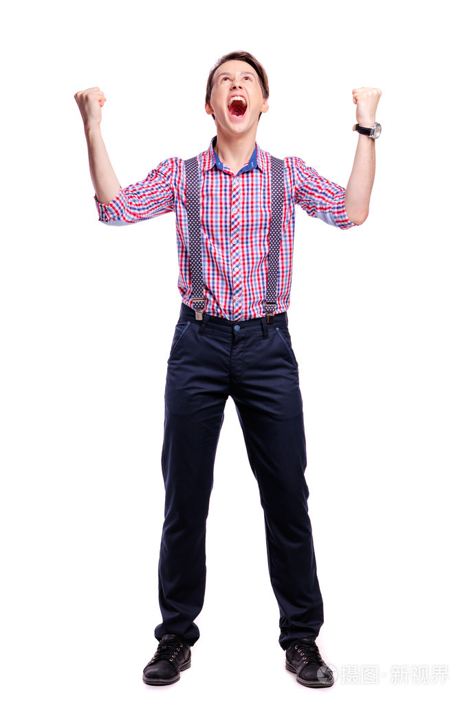 举起手来兴奋的英俊