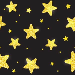无缝的金色闪光的星星图案