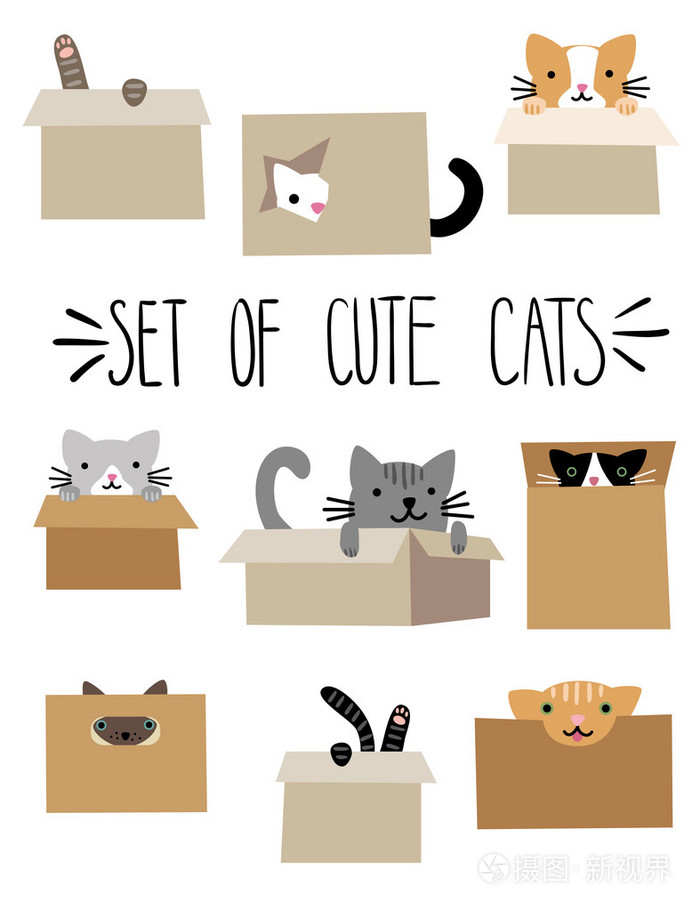 可爱的猫咪在盒子里插画-正版商用图片1ltiqt-摄图新视界