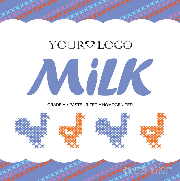 标签牛奶与十字绣的概念