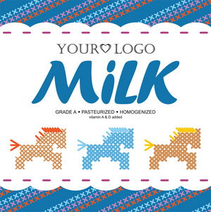 标签牛奶与十字绣的概念