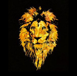 火焰狮子火焰狮子头火红咄咄逼人的狮子头,由一只鹰的头在黑色背景上