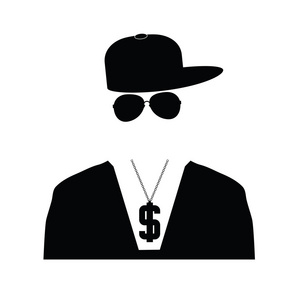 3d黑人黑人嘻哈说唱歌手演奏低音戴着帽子,翅膀和光环与天使的剪影