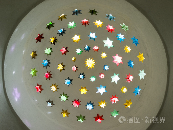 星星装饰天花板上