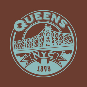 复古 t 恤贴纸会徽设计。纽约皇后区市和罗桥