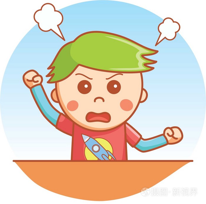 生气的男孩卡通插图