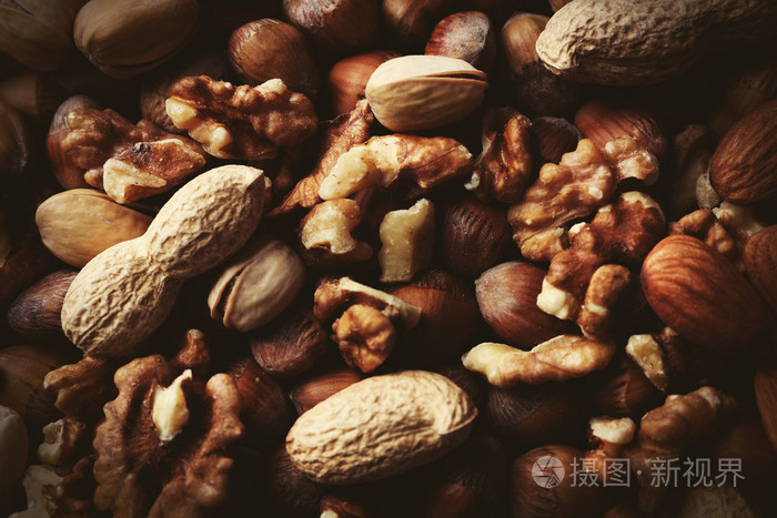榛子橡子开心果杏仁核生的背景