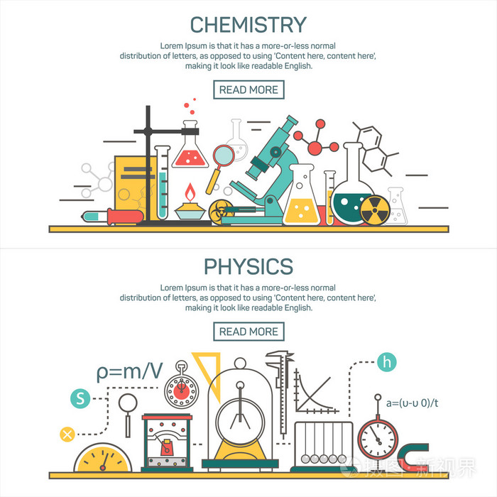 化学和物理设计元素.实验室工作区,科学设备