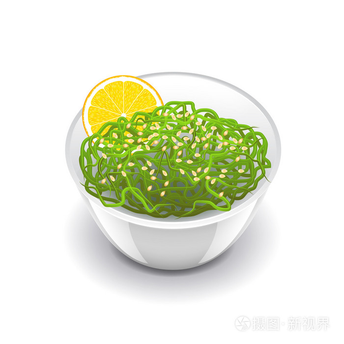 裙带菜沙拉上白色矢量孤立
