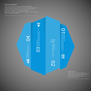 八角形的信息图表模板垂直划分到四个蓝色的部分