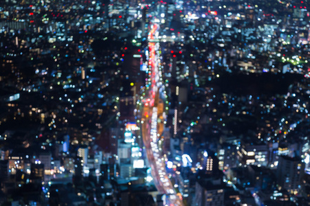 抽象模糊散景背景鸟瞰城市道路夜景