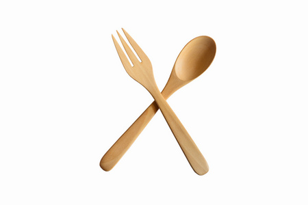 木制的勺子和叉子。剪切路径