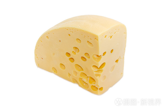 一块瑞士型奶酪在明亮的背景上