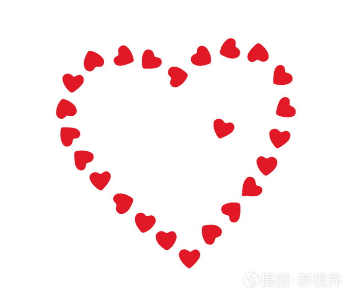 情人节的心做的小小红心在白色背景上
