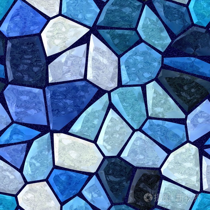 蓝色的大理石的不规则的塑料的石质的马赛克无缝图案纹理背景与黑暗