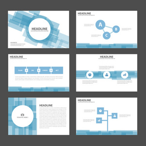 抽象平面设计为营销广告宣传册传单小册子设置的蓝色演示文稿模板信息图表元素