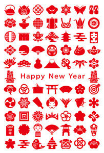 日本设计图标。新的一年卡