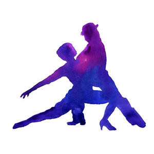 一个男人和一个女人跳探戈舞的剪影。孤立。Waterco
