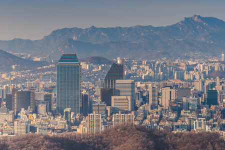 韩国，市中心的天际线的韩国首尔市